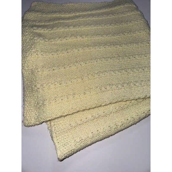 Handmade-Vintage Pastel Yellow Crochet Baby Blanket Afghan Unisex Soft 30x30 - Picture 1 of 6